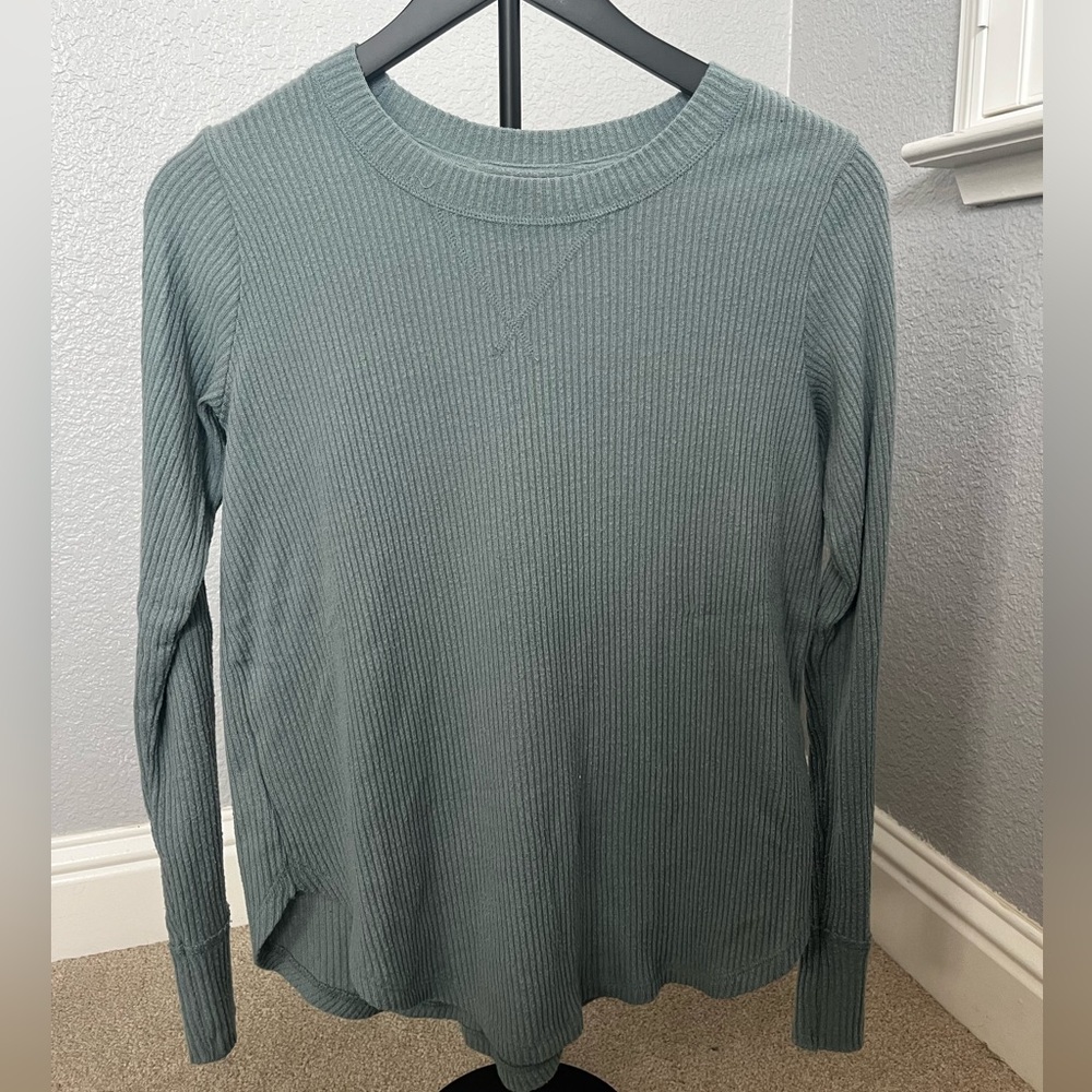 Abercrombie & Fitch Green Ribbed Long Sleeve Shirt